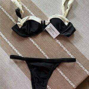 Black and Cream Women's Bikini Set